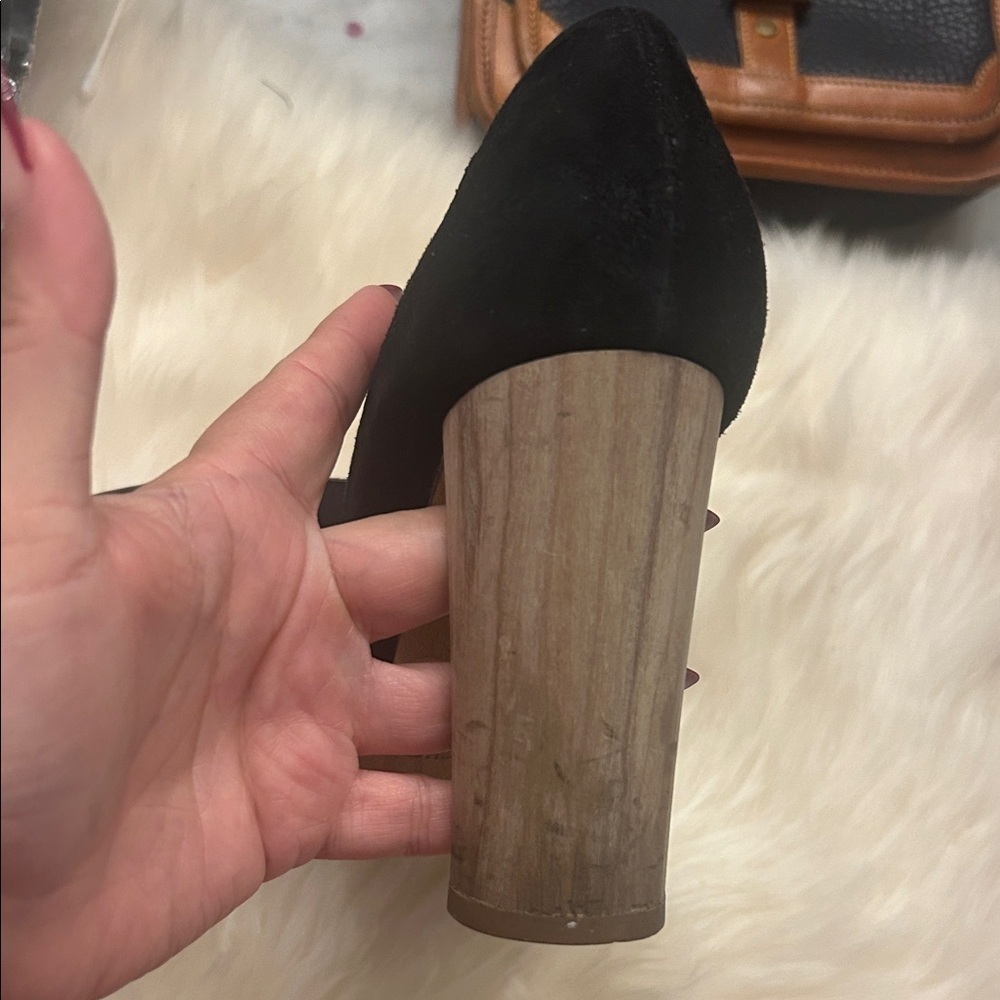 Jimmy Choo Black Suede and Tan Block Heel Pumps Sz 37 - Picture 6 of 7
